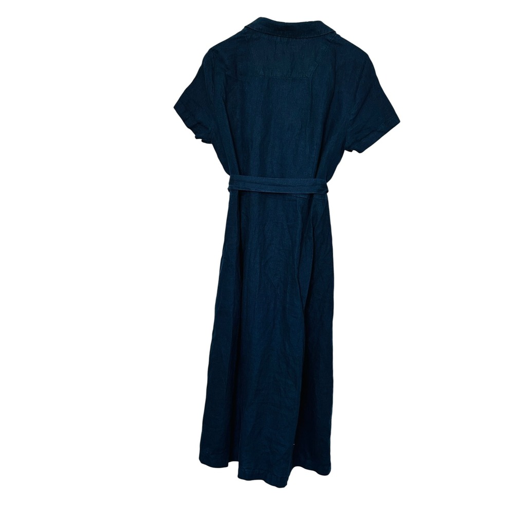 Quince 100% European Linen Button Front Dress M Deep Navy Belted Midi - Picture 5 of 10